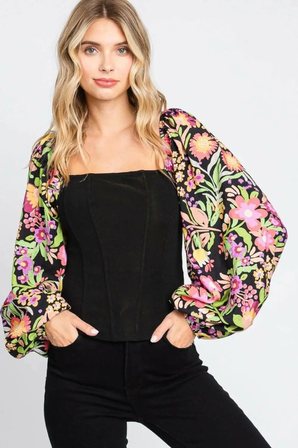 Floral Elegance Statement Blouse with Balloon Sleeves - Love Salve
